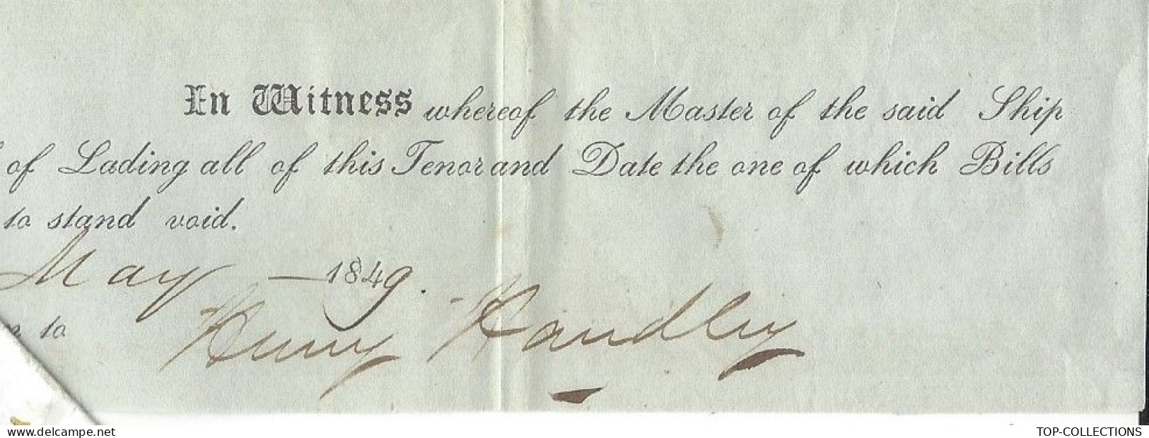 1849 BILL OF LADING CONNAISSEMENT  River Hoogly Calcutta INDE Pour Mauritius Ile Maurice Cargaison Riz Rice V.HIST. - 1800 – 1899