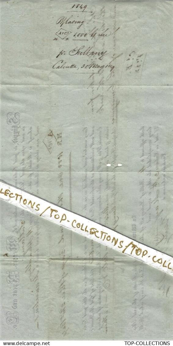 1849 BILL OF LADING CONNAISSEMENT  River Hoogly Calcutta INDE Pour Mauritius Ile Maurice Cargaison Riz Rice V.HIST. - 1800 – 1899