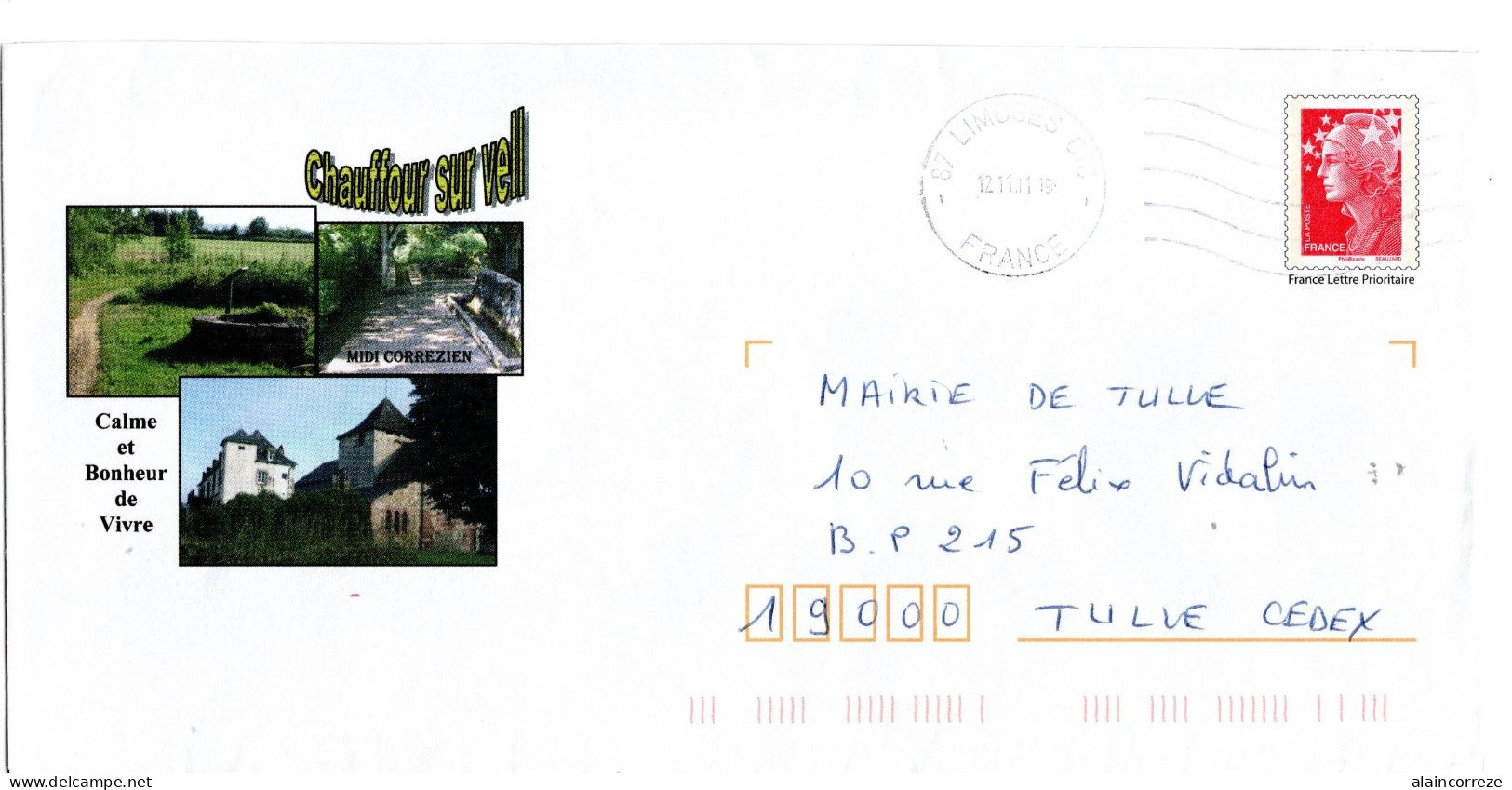 Entier Postal PAP Local Personnalisé Corrèze Chauffour Sur Vell Midi Corrèzien Calme Et Bonheur De Vivre - PAP: Aufdrucke/Beaujard