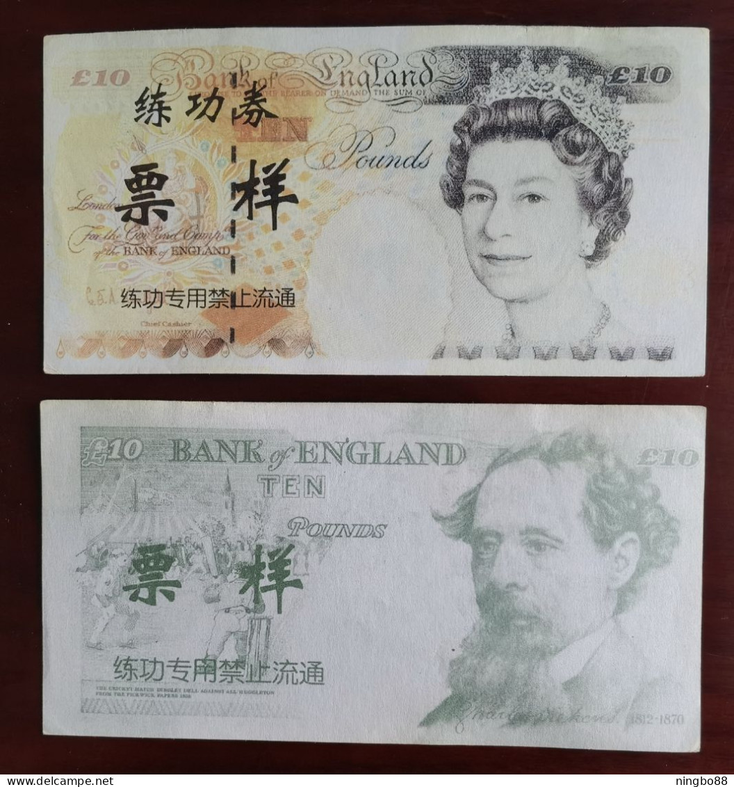 China BOC (Bank Of China) Training Banknote,United Kingdom Great Britain POUND B-4 Series £10 Specimen Overprint,used - Falsi & Campioni