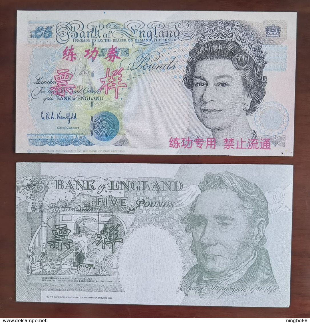 China BOC (Bank Of China) Training Banknote,United Kingdom Great Britain POUND B-5 Series £5 Specimen Overprint,used - [ 8] Fakes & Specimens