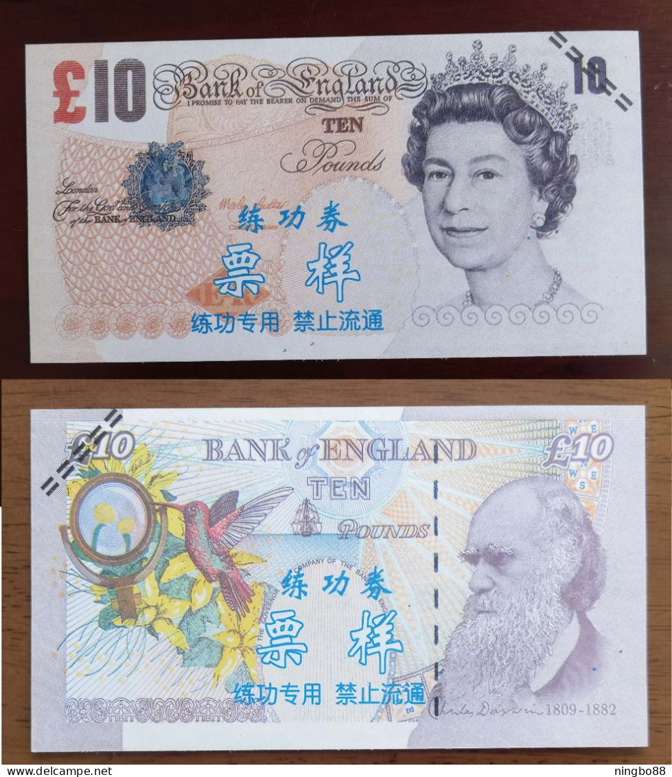 China BOC (Bank Of China) Training/test Banknote,United Kingdom Great Britain POUND C Series £10 Specimen Overprint,used - [ 8] Fakes & Specimens