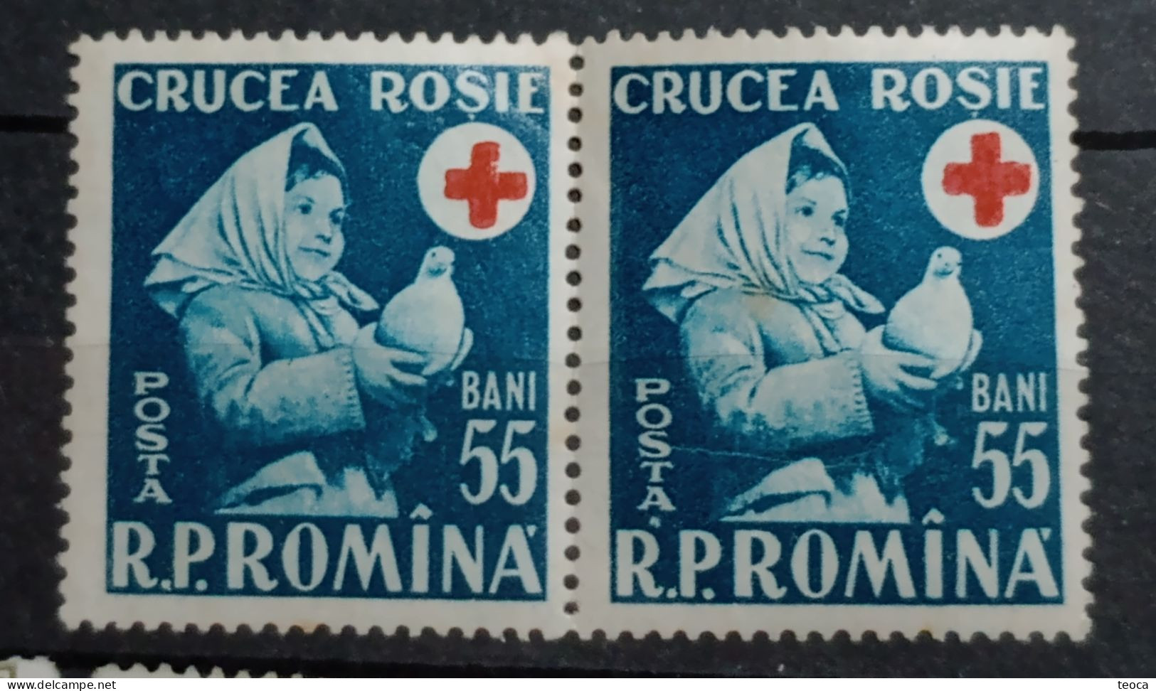 Stamps Errors Romania 1957 # Mi 1665,printed With Full Circle Above The Letter R, RED CROSS, DOVE, Pair, Unused, Rarrity - Errors, Freaks & Oddities (EFO)