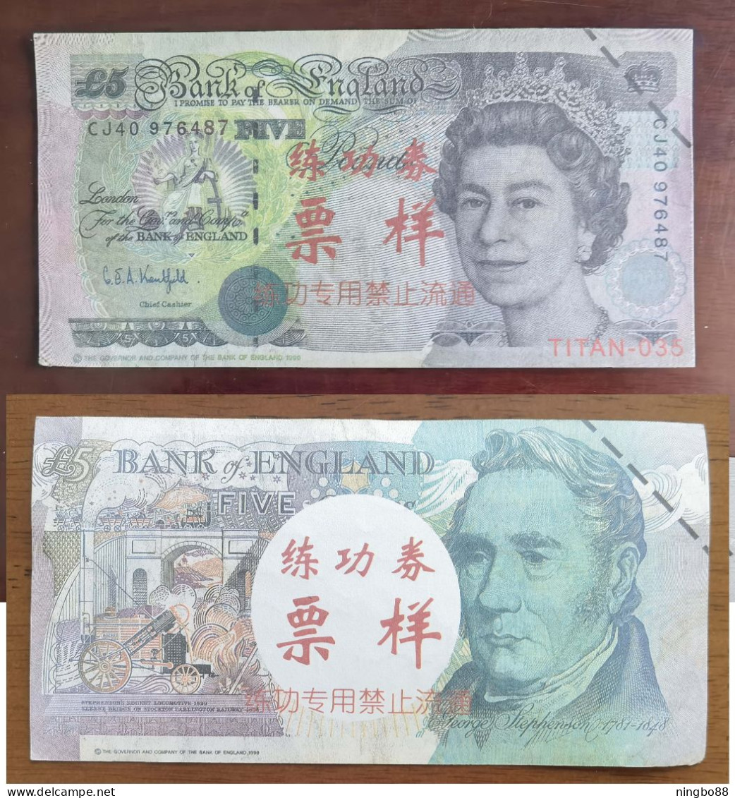 China BOC (Bank Of China) Training/test Banknote,United Kingdom Great Britain POUND D Series £5 Specimen Overprint,used - Fictifs & Specimens