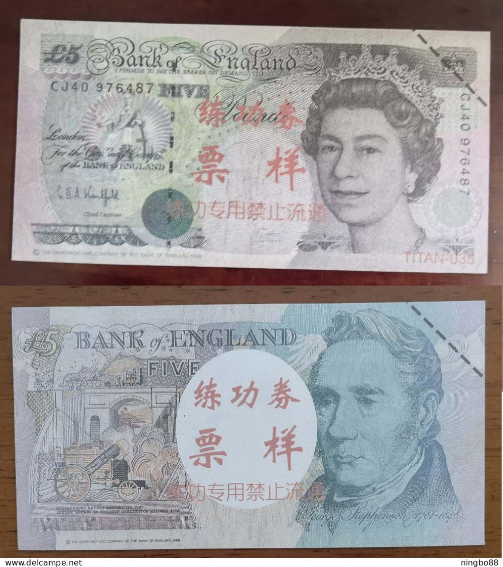 China BOC (Bank Of China) Training/test Banknote,United Kingdom Great Britain POUND D-1 Series £5 Specimen Overprint - Fictifs & Specimens