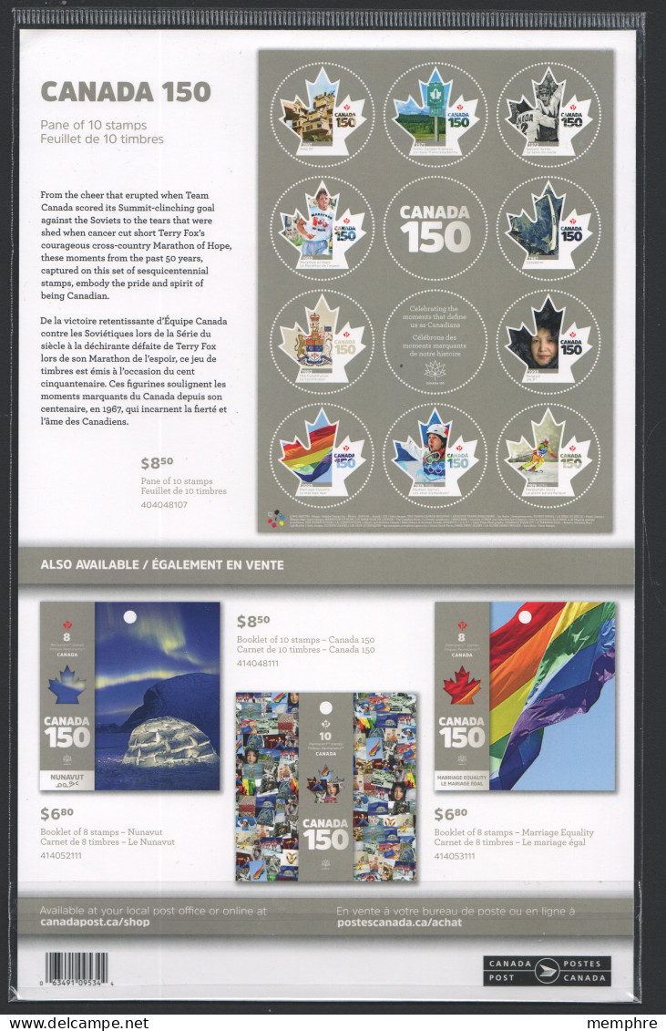 2017 Canada 150 Pane Of 10 Stamps In Original Packaging Sc 2999 - Neufs