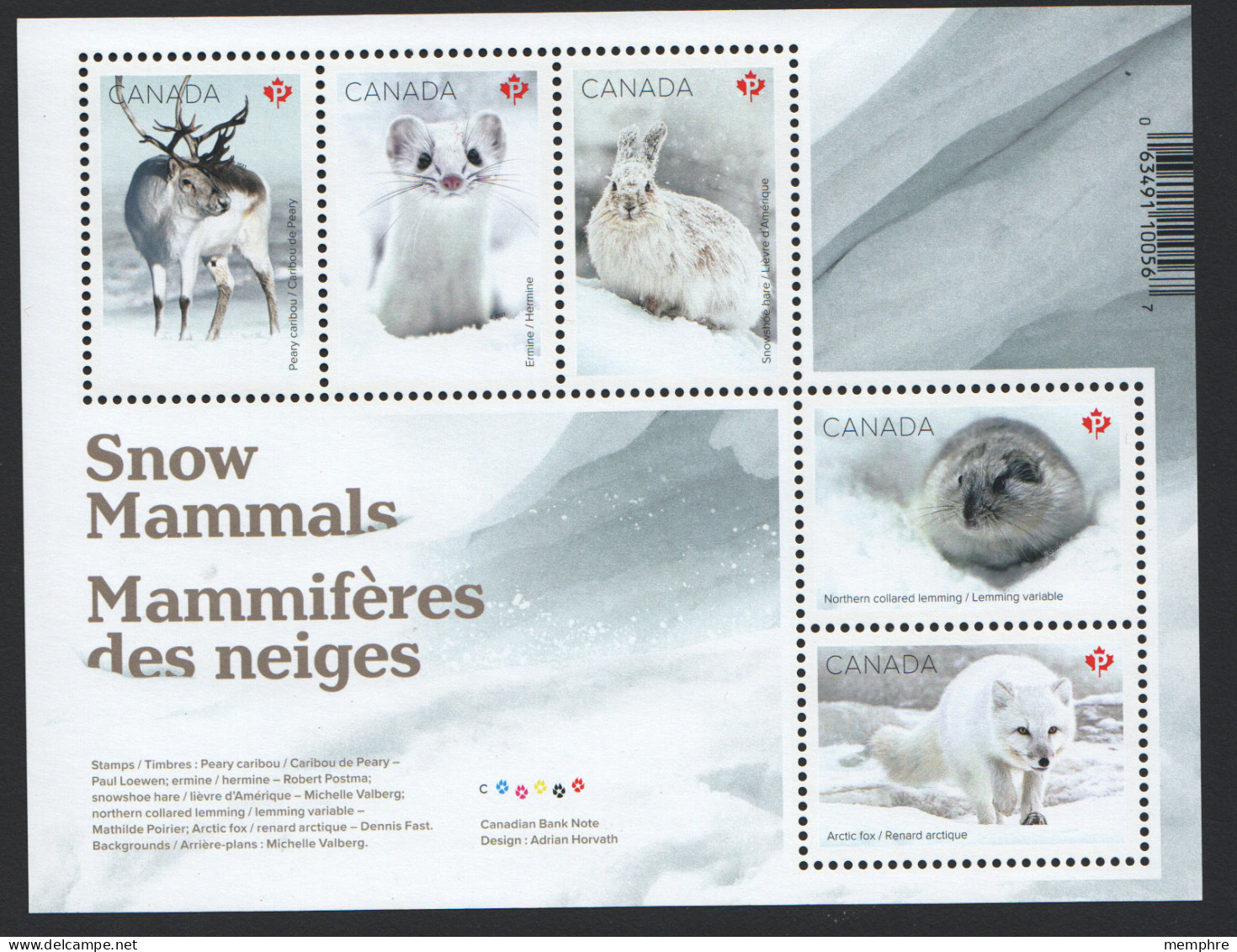 2021 Snow Mammals  Caribou, Ermine, Hare, Lemming, Fox  Souvenir Sheet Of 5 Diffeeent Sc 3275  MNH ** - Ungebraucht