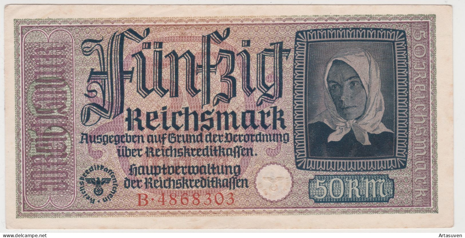 WW2 German Nazi Era Germany Reichsmark Banknote 50 Mark (ND) 1940-1945 - Segunda Guerra Mundial