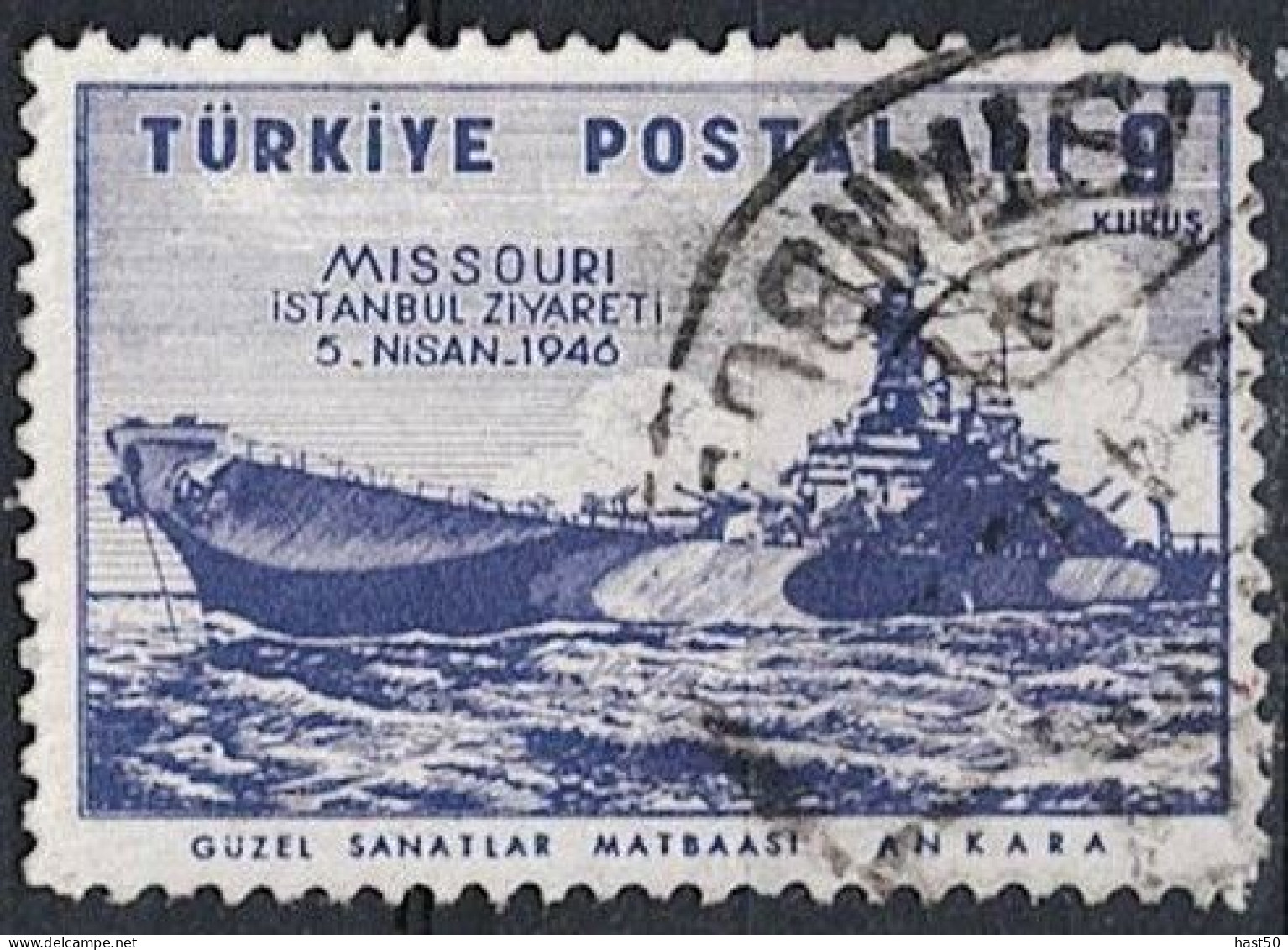 Türkei Turkey Turquie - USS Schlachtschiff „Missouri“  (MiNr: 1179) 1946 - Gest Used Obl - Usati