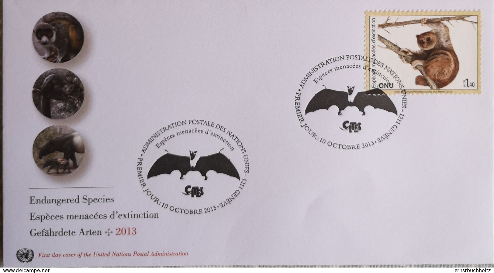 UN UNO Genf 2013 FDC Gefährdete Arten SSt. Flughund - Unused Stamps