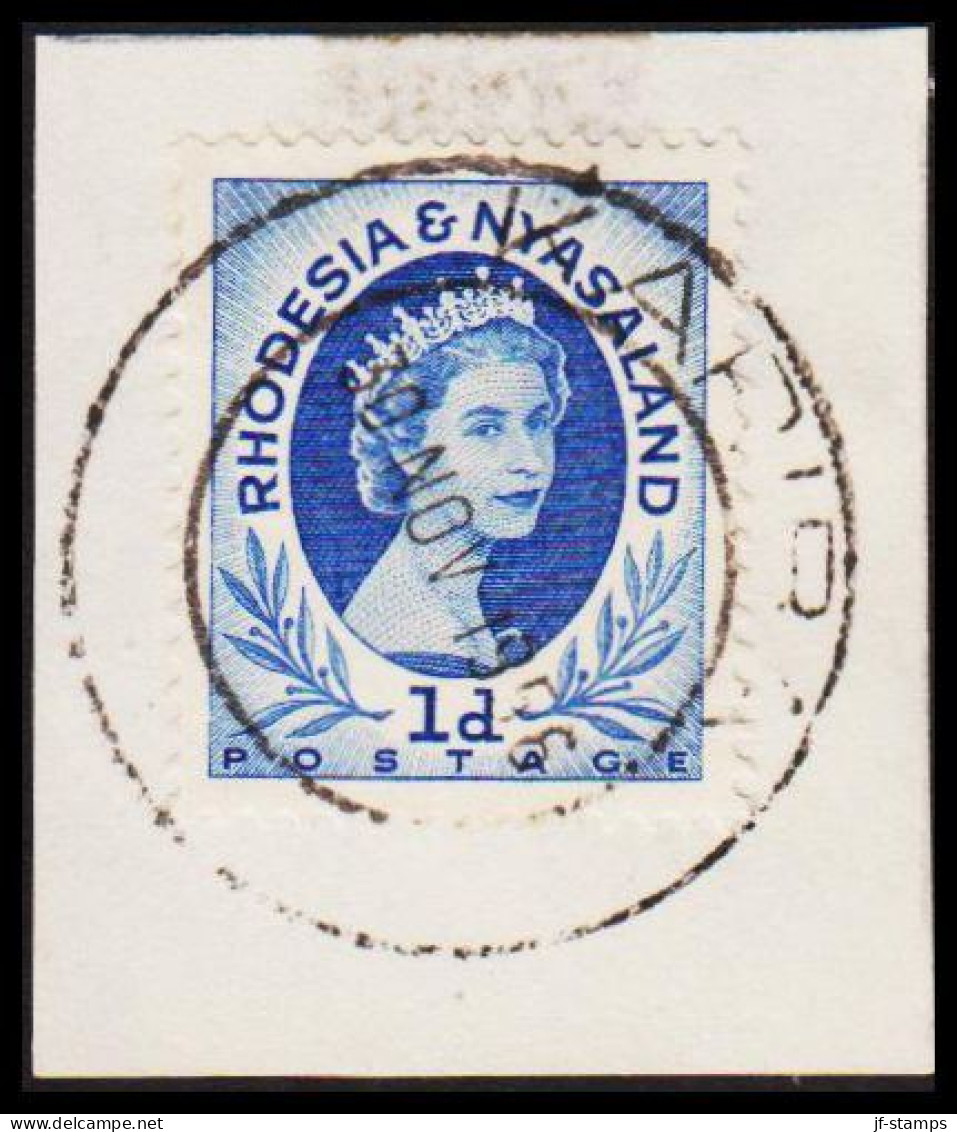 1956. RHODESIA & NYASSALAND. Elizabeth 1 D Cancelled KARIBA  30 NOV 1956. On Small Piece.  (Michel 2) - JF535031 - Rhodesia & Nyasaland (1954-1963)
