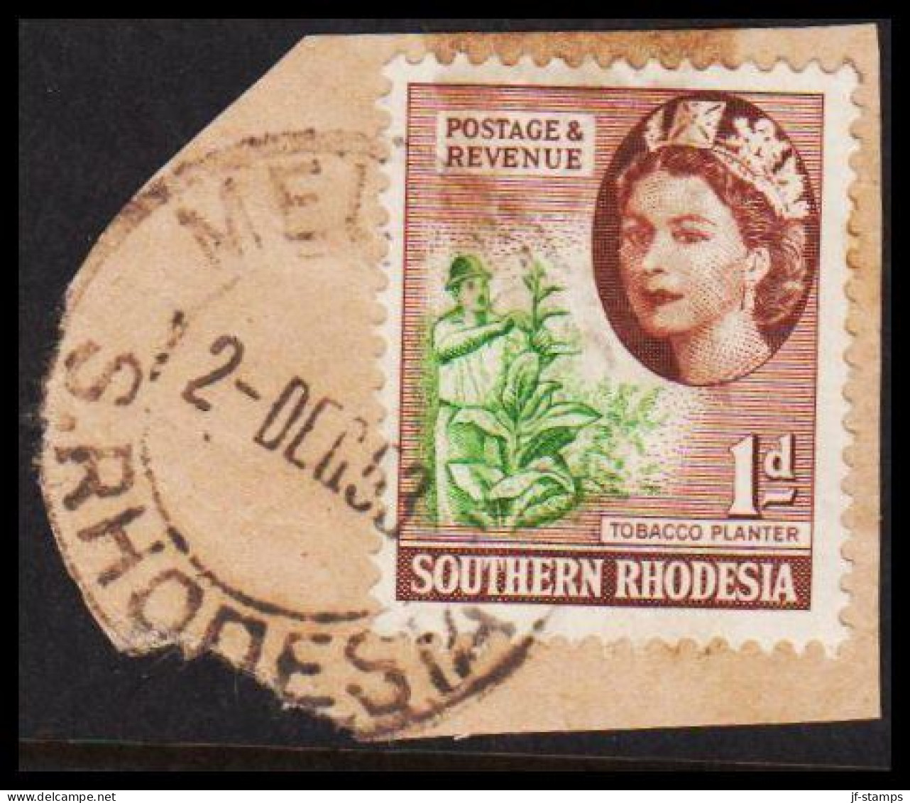 1953. SOUTHERN RHODESIA. Elizabeth TOBACCO PLANTER 1 D Cancelled MELSETTER. On Small Piece. (Michel 81) - JF535044 - Southern Rhodesia (...-1964)