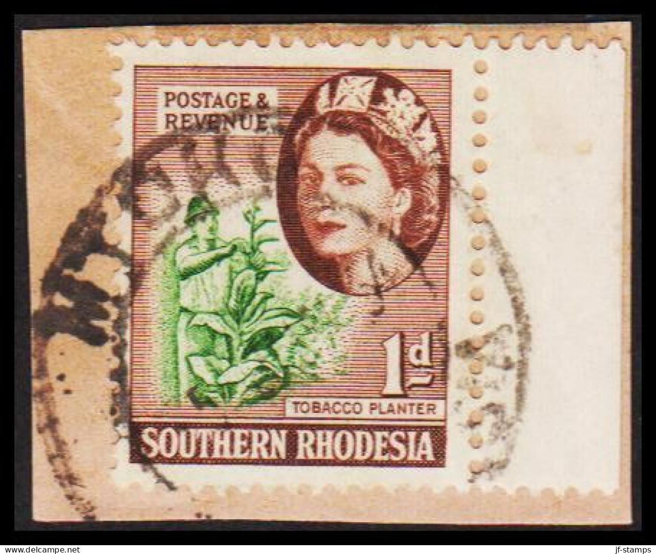 1953. SOUTHERN RHODESIA. Elizabeth TOBACCO PLANTER 1 D Cancelled MTOKO. On Small Piece. (Michel 81) - JF535053 - Southern Rhodesia (...-1964)