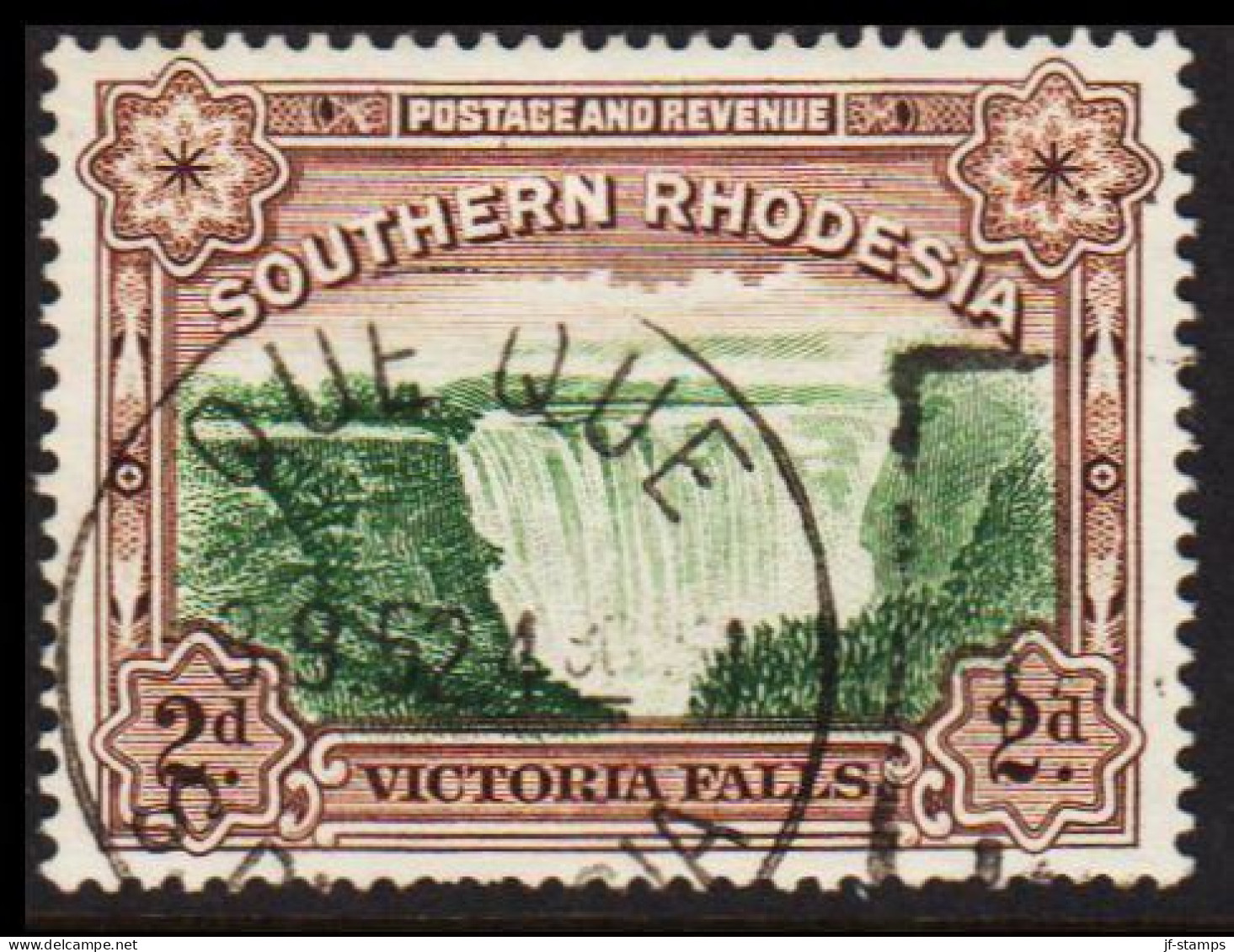 1952. SOUTHERN RHODESIA. VICTORIA FALLS 2 D Cancelled QUE QUE 3.9.52.  (Michel 30) - JF535062 - Southern Rhodesia (...-1964)