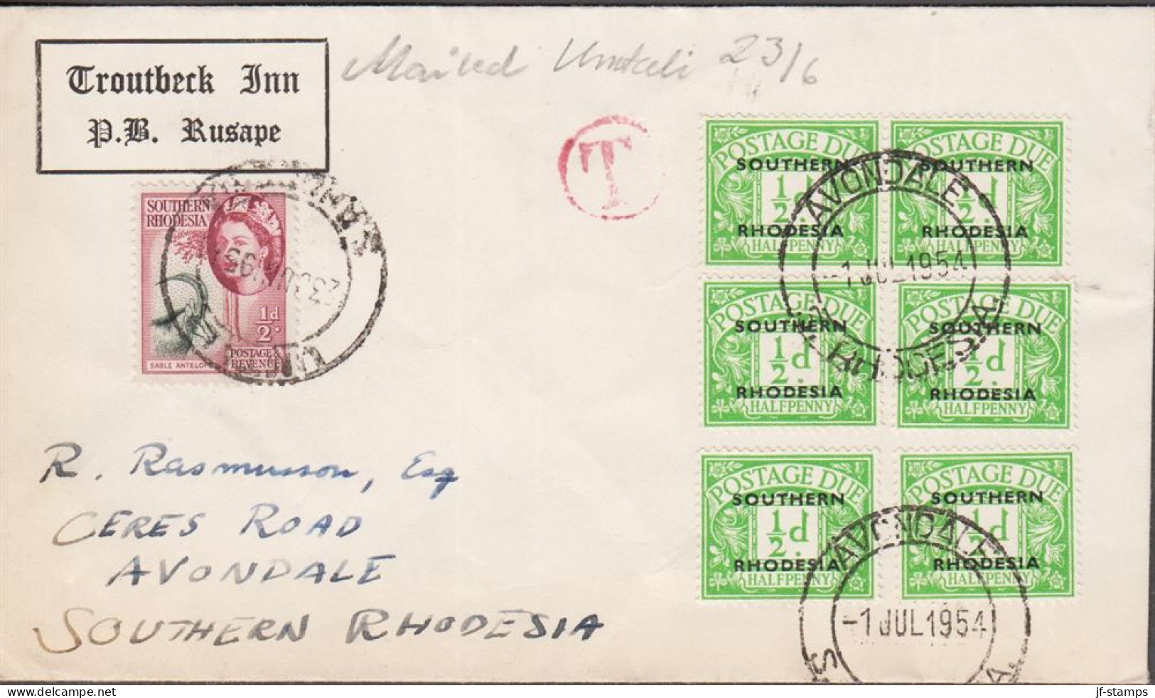 1954. SOUTHERN RHODESIA. Elizabeth SABLE ANTELOPE ½ D Cancelled UMTALI 23 JUN 1954. ... (Michel 80 + Porto 1) - JF535066 - Southern Rhodesia (...-1964)