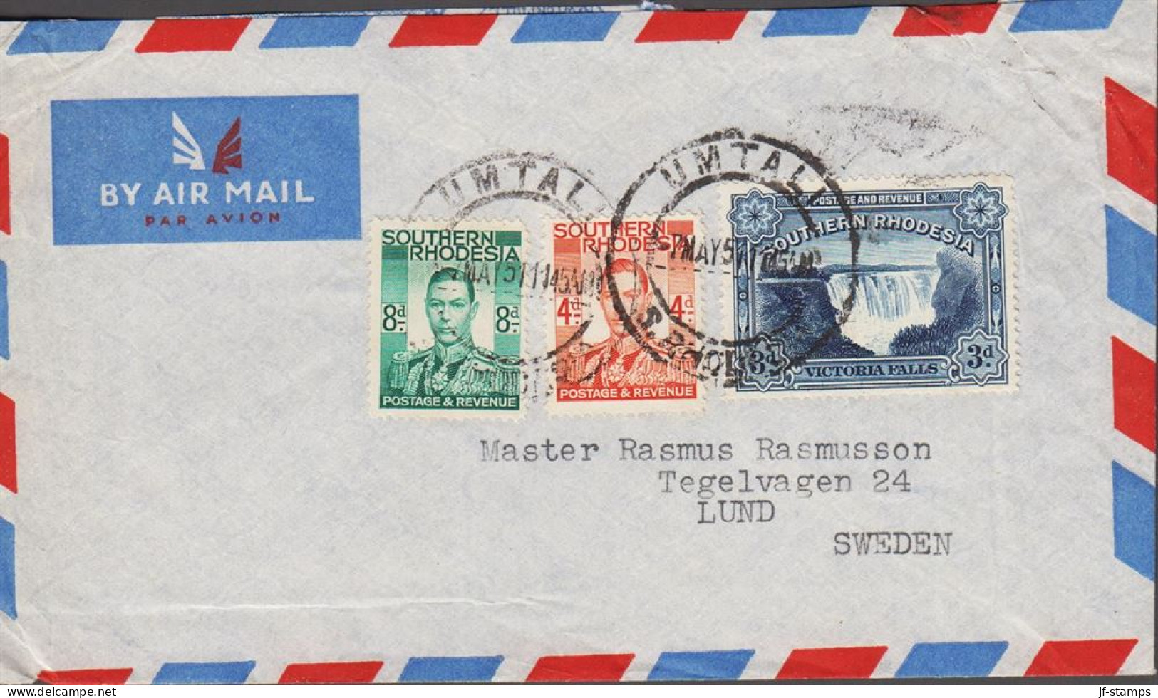 1954. SOUTHERN RHODESIA. 3 D VICTORIA FALLS + 4D + 8 D Georg VI Cancelled UMTALI 7MAY 51 S. R... (Michel 31+) - JF535068 - Southern Rhodesia (...-1964)