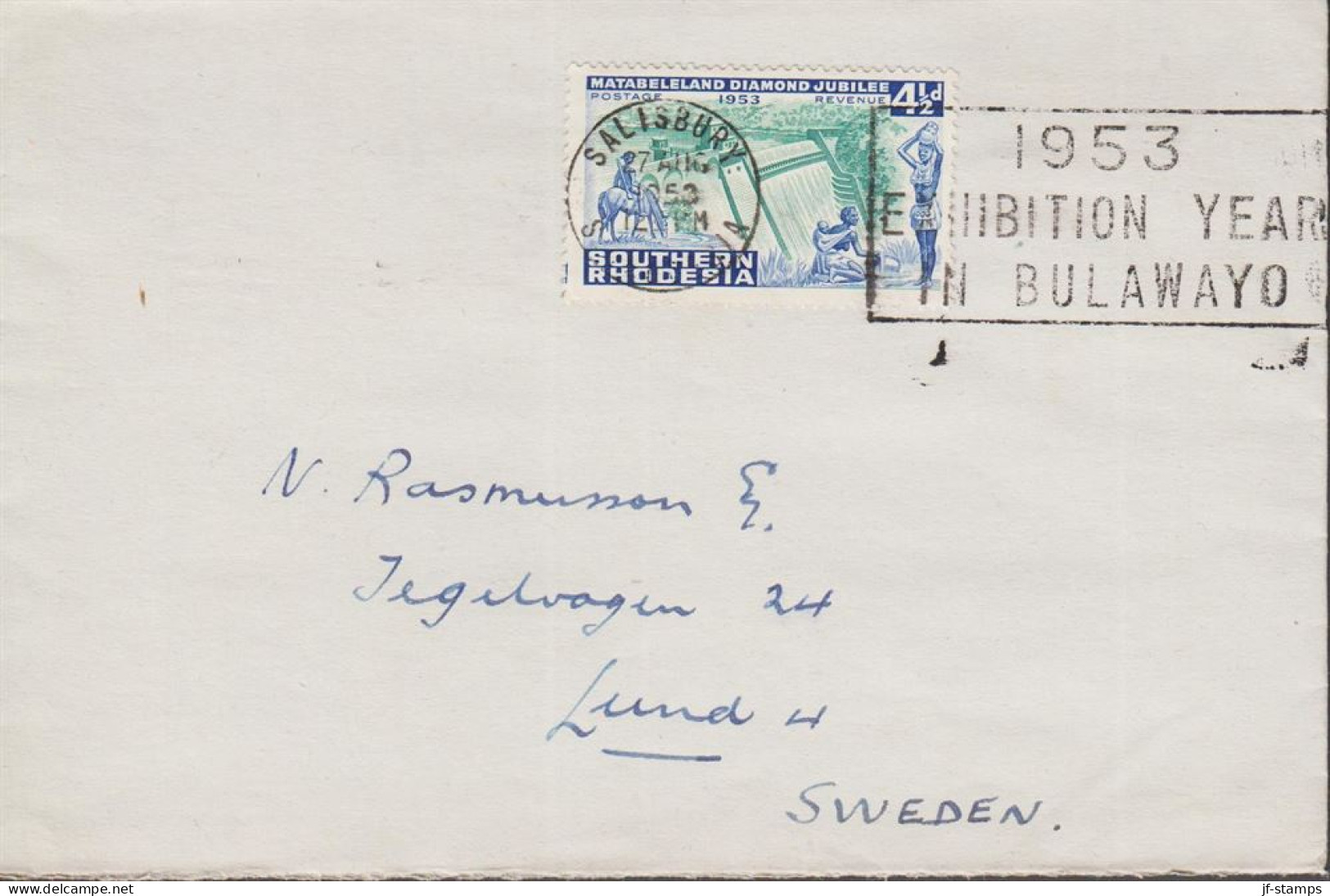 1953. SOUTHERN RHODESIA. 4½ D MATABELELAND DIAMOND JUBILEE Cancelled With Slogan Cancel SALISB... (Michel 76) - JF535070 - Southern Rhodesia (...-1964)