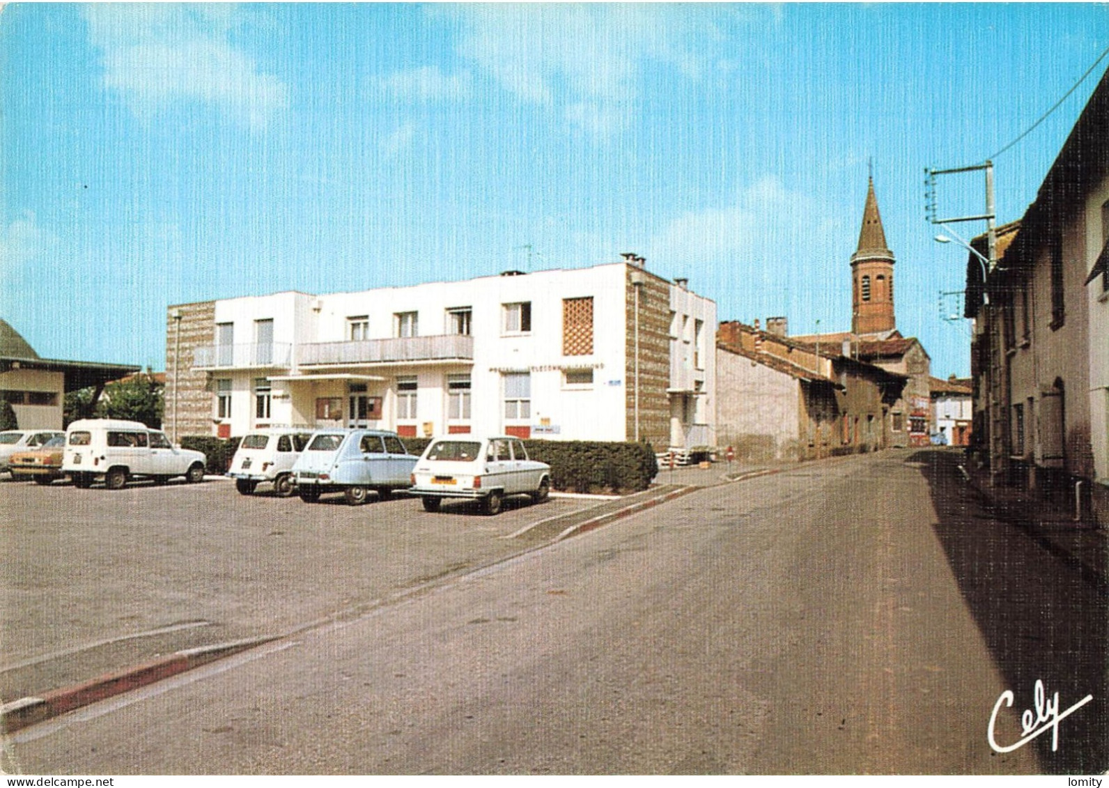 82 Albias église Et Poste PTT Bureau Postes CPM Voiture Auto Renault 6 4L Citroen Dyane , Boite Aux Lettres - Albias