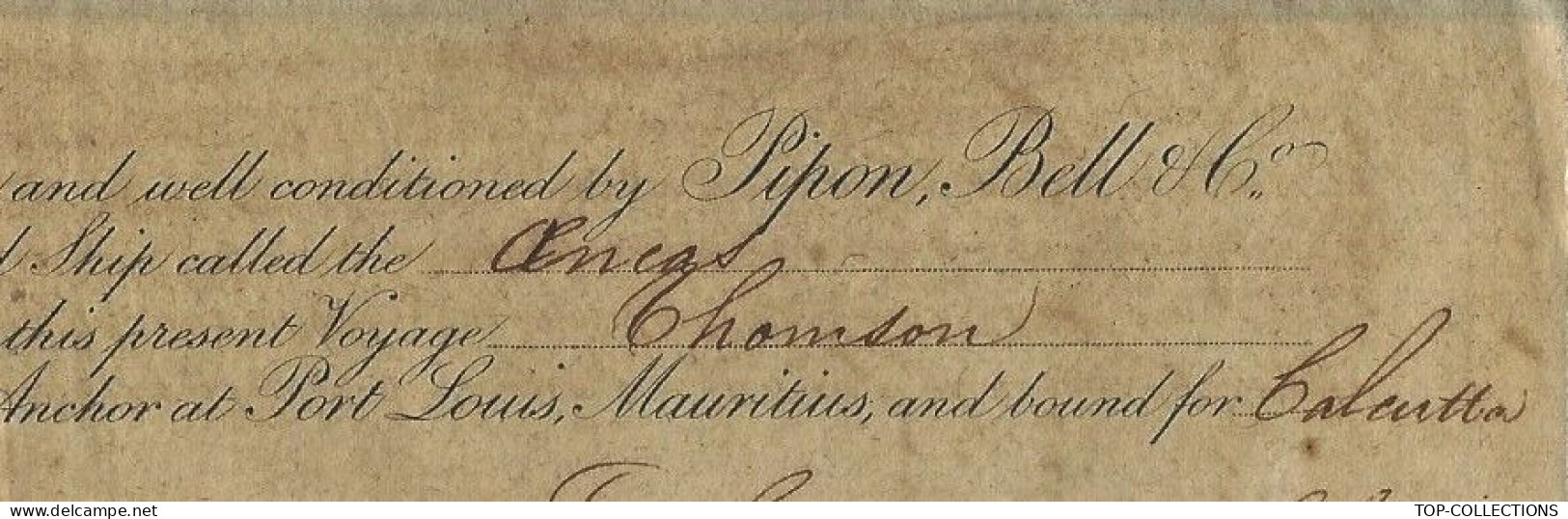 1851 RARE BILL OF LADING CONNAISSEMENT  De Port  Louis Ile Maurice  >Calcutta Inde Cargaison Sovereign En Argent V.HIST. - 1800 – 1899