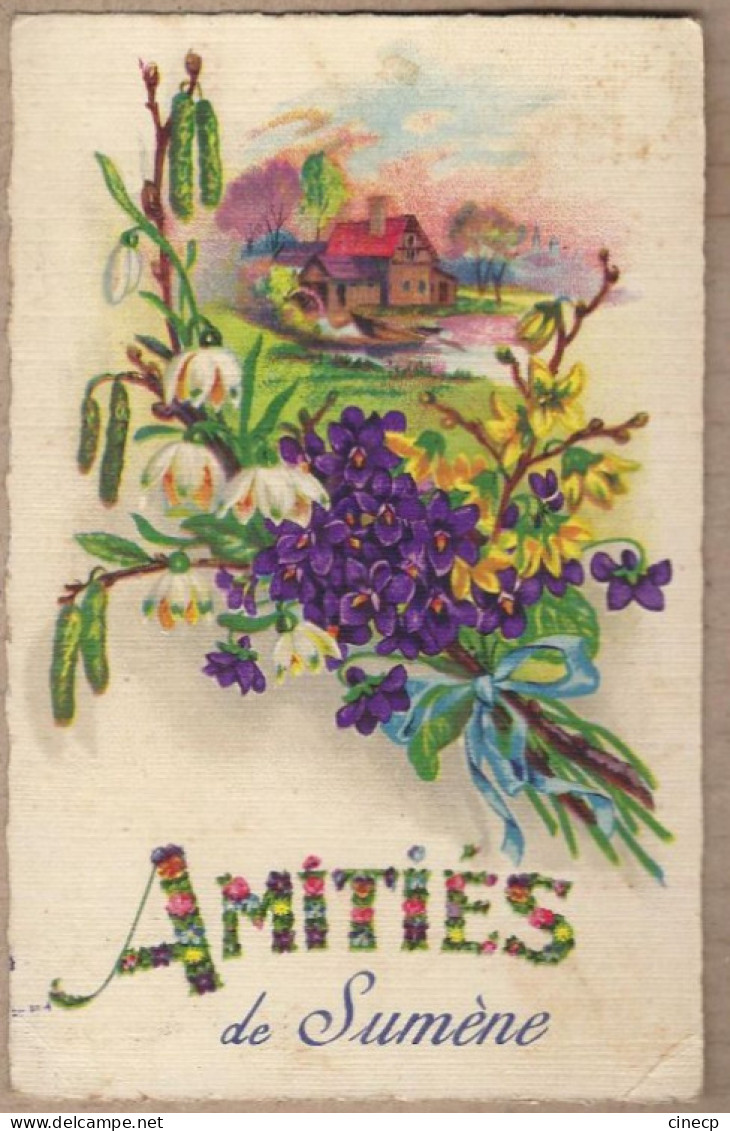 CPA 30 - SUMENE - Sumène - Amitiés De Sumène - TB CP Fantaisie Sur Le Village Avec Des Fleurs - Sumène