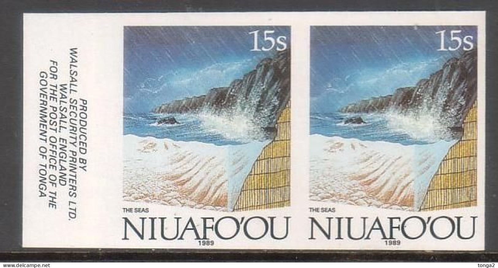 Tonga Niuafo'ou 1989 Imperf Plate Proof Pair - Rain And The Ocean Form Coastline - From Evolution Of Earth Set - Autres & Non Classés