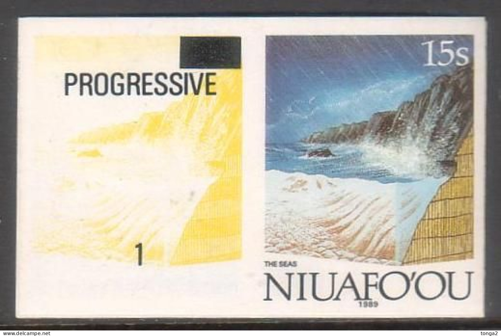 Tonga Niuafo'ou 1989 Imperf Plate Proof Pair - Rain And The Ocean Form Coastline - From Evolution Of Earth Set - Autres & Non Classés