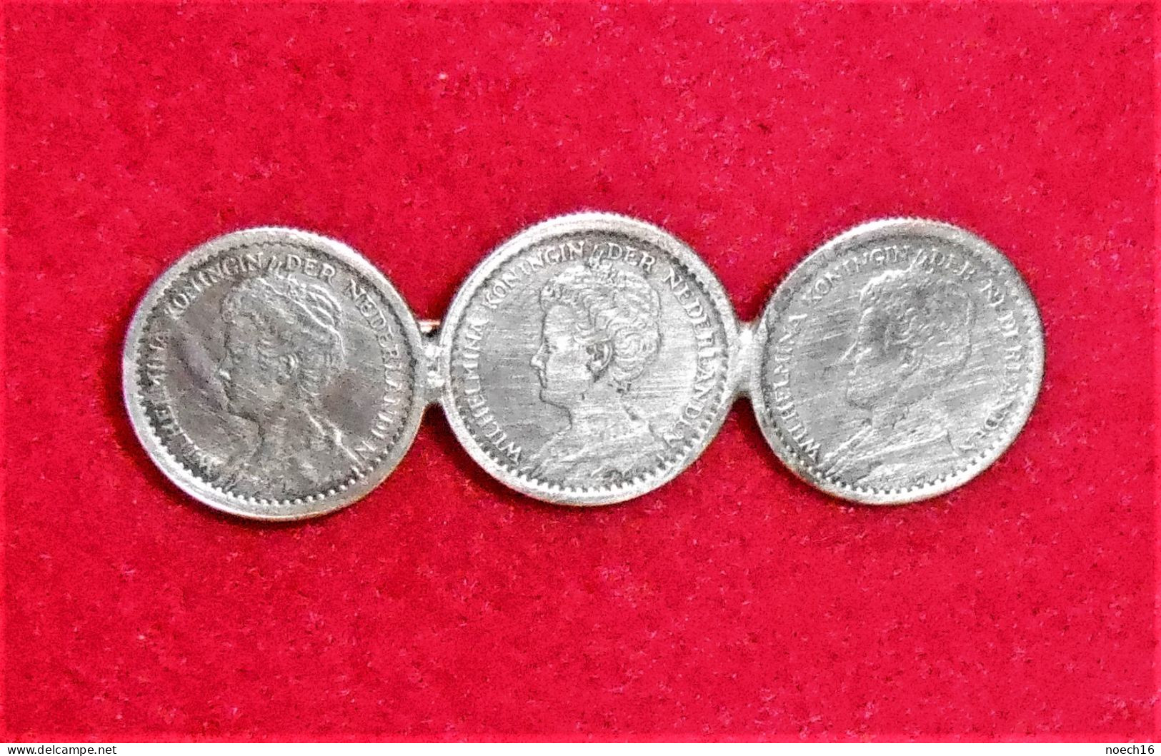 3 Pièces De Monnaie Pays-Bas 1912 & 1913,10 Centimes Montées En Broche. Wilhelmina Koningin Van Nederland - Altri – Europa
