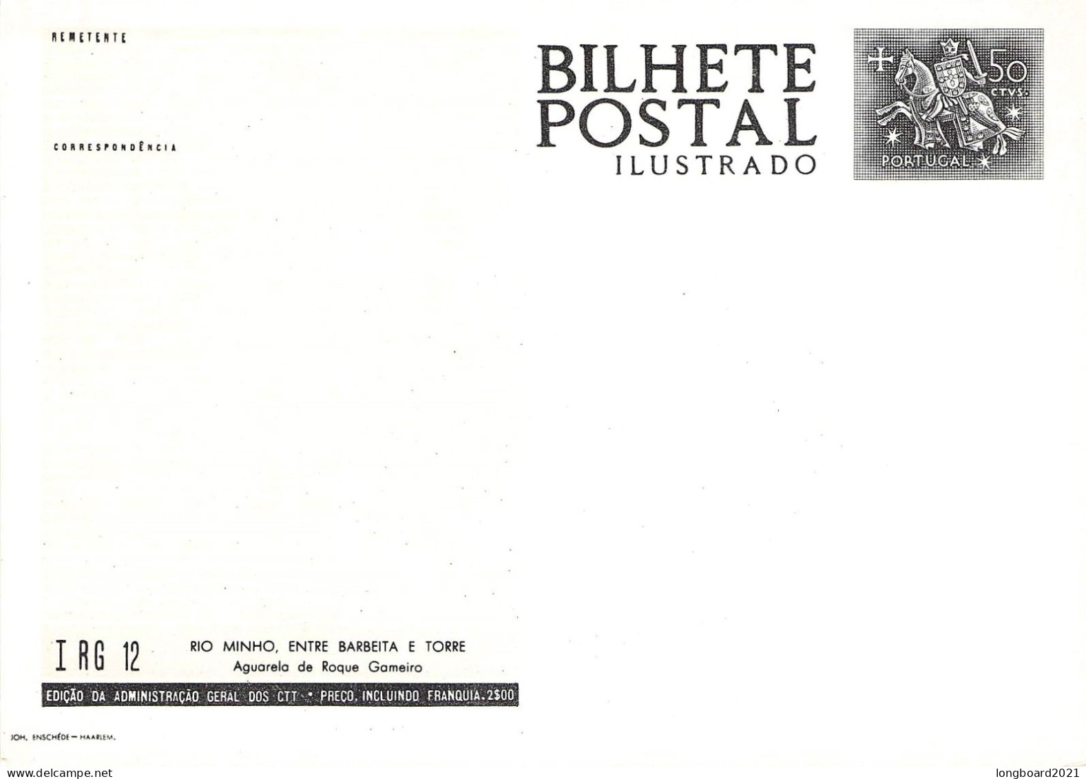 PORTUGAL - PICTURE POSTCARD 1962 50c Mi P128 Unc / *1000 - Interi Postali