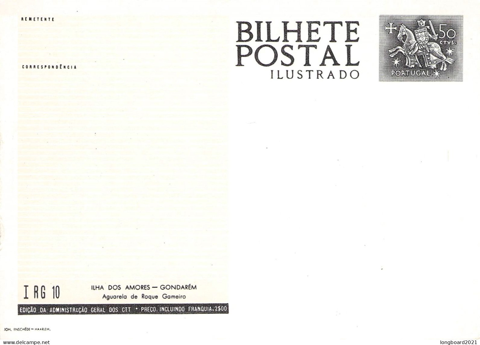 PORTUGAL - PICTURE POSTCARD 1962 50c Mi P128 Unc / *1000 - Postal Stationery