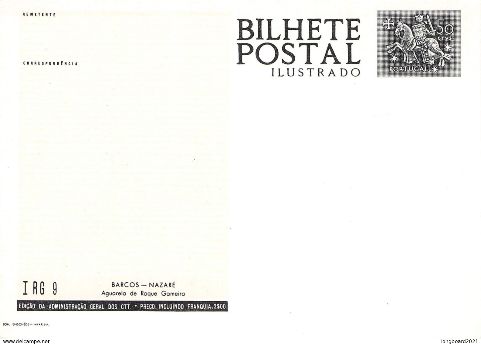 PORTUGAL - PICTURE POSTCARD 1962 50c Mi P128 Unc / *1000 - Interi Postali