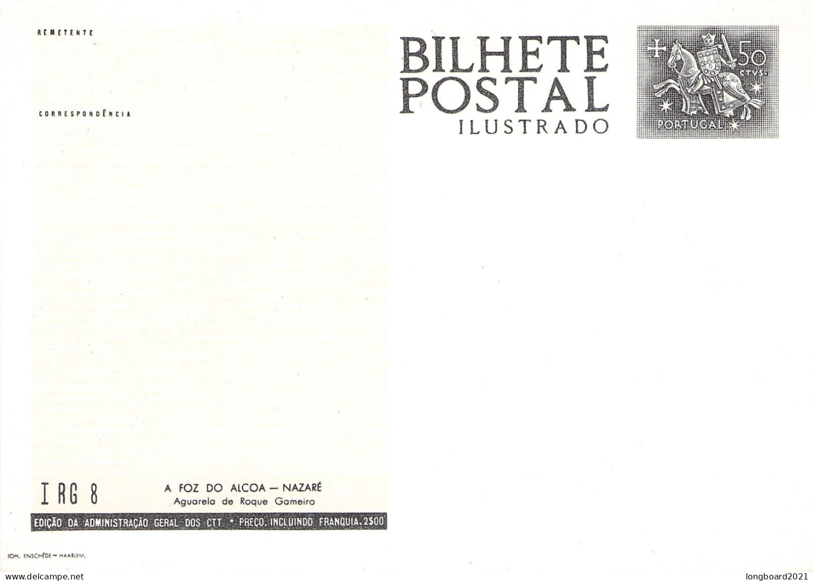 PORTUGAL - PICTURE POSTCARD 1962 50c Mi P128 Unc / *1000 - Postal Stationery