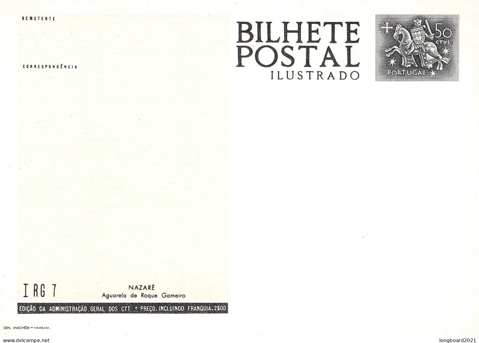 PORTUGAL - PICTURE POSTCARD 1962 50c Mi P128 Unc / *1000 - Postal Stationery