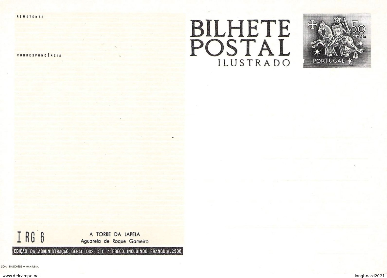 PORTUGAL - PICTURE POSTCARD 1962 50c Mi P128 Unc / *1000 - Interi Postali