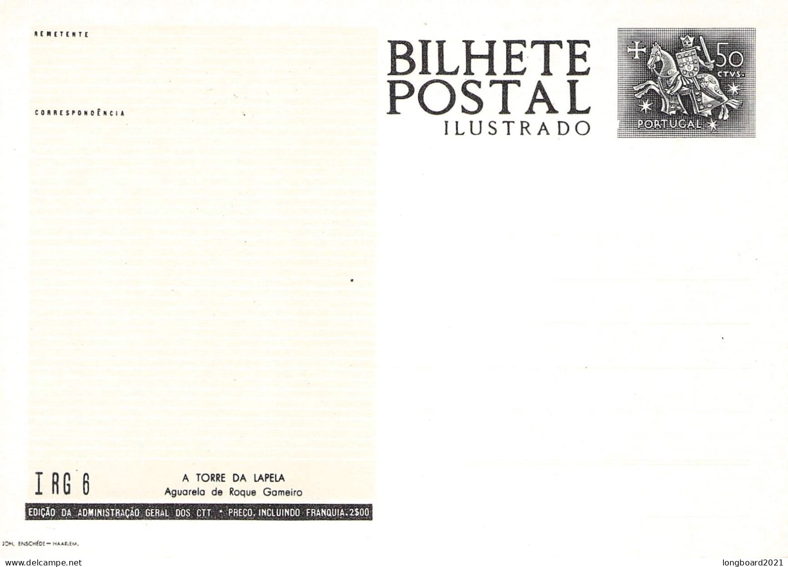 PORTUGAL - PICTURE POSTCARD 1962 50c Mi P128 Unc / *1000 - Postal Stationery