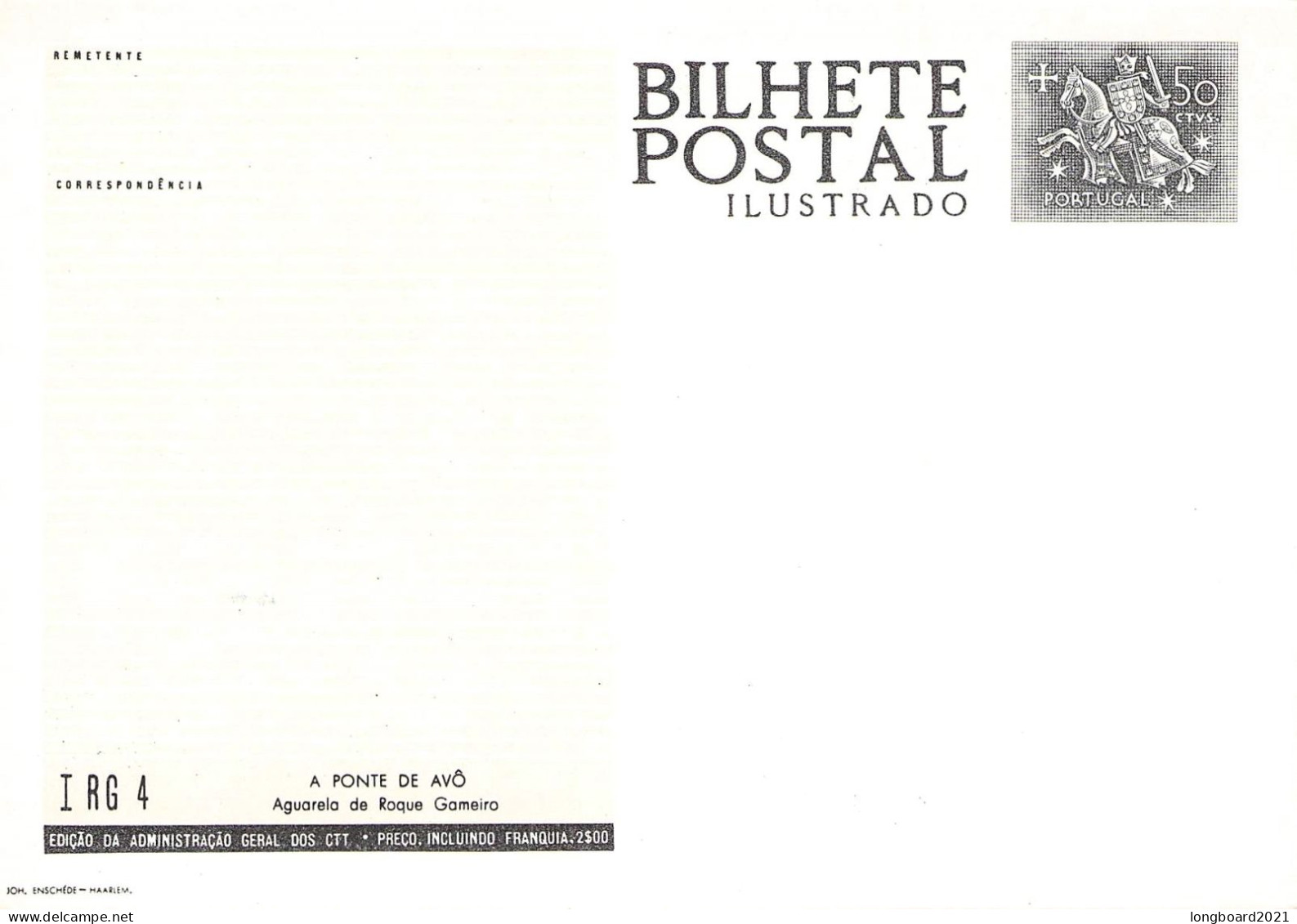 PORTUGAL - PICTURE POSTCARD 1962 50c Mi P128 Unc / *1000 - Entiers Postaux