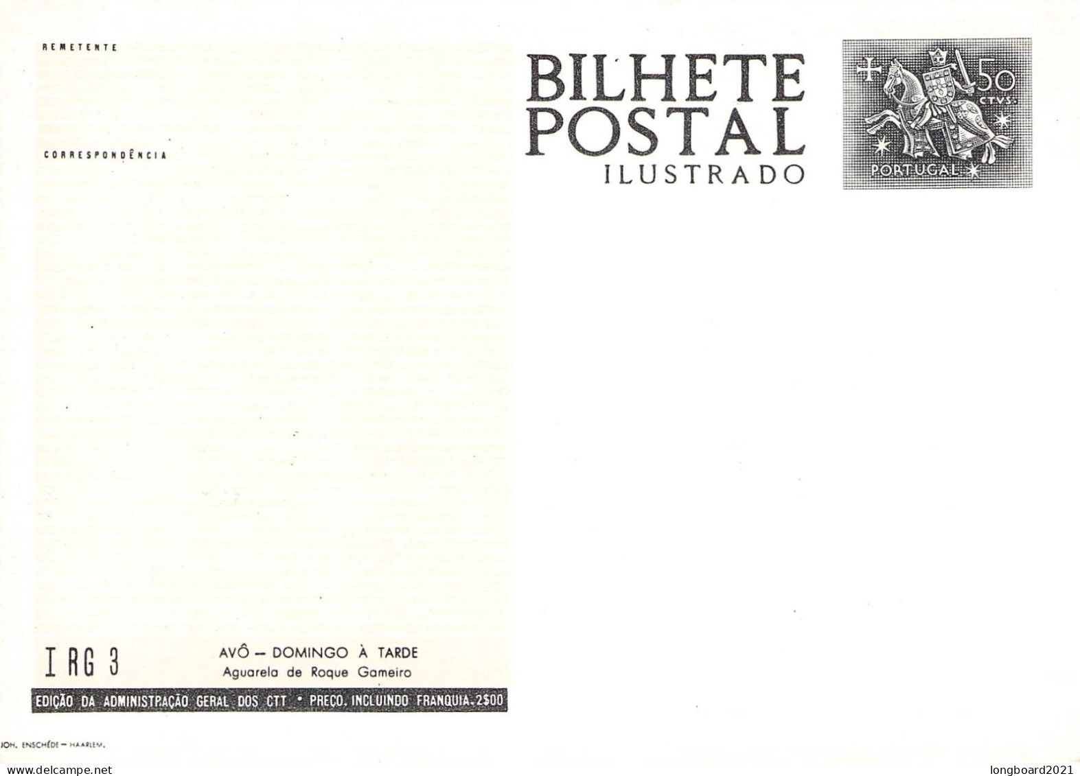 PORTUGAL - PICTURE POSTCARD 1962 50c Mi P128 Unc / *1000 - Ganzsachen