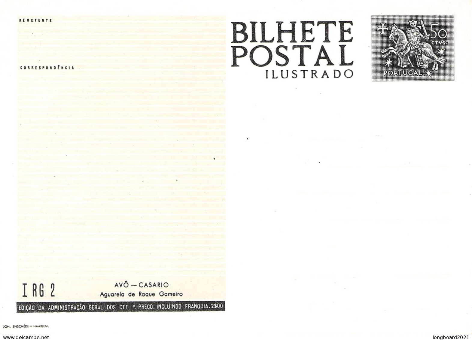 PORTUGAL - PICTURE POSTCARD 1962 50c Mi P128 Unc / *1000 - Entiers Postaux