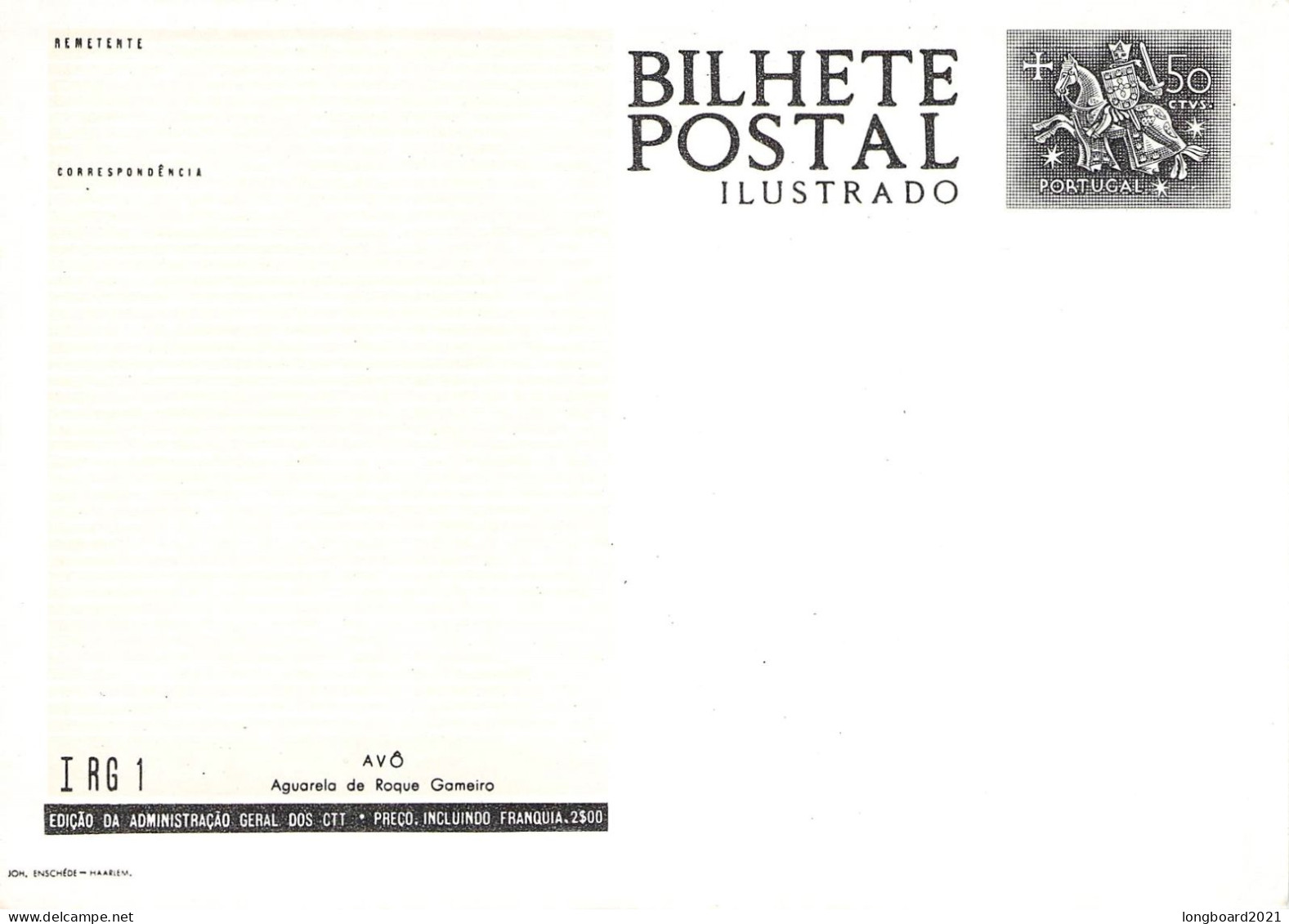 PORTUGAL - PICTURE POSTCARD 1962 50c Mi P128 Unc / *1000 - Enteros Postales