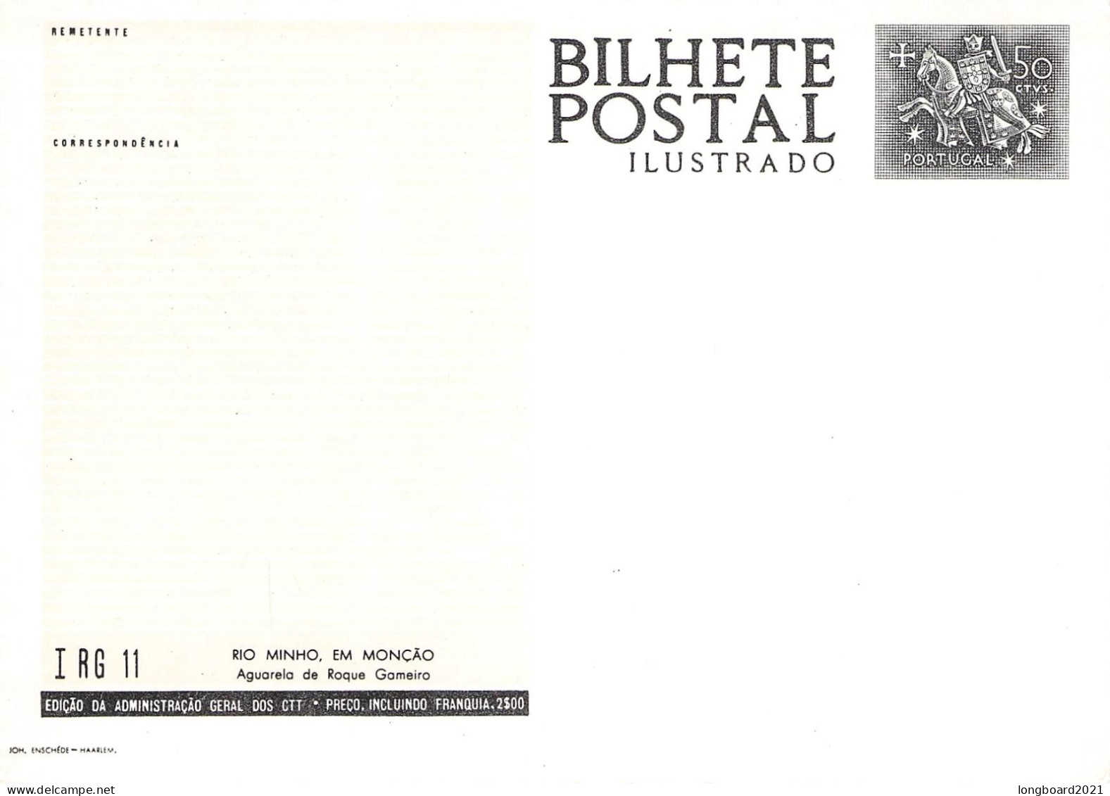 PORTUGAL - PICTURE POSTCARD 1962 50c Mi P128 Unc / *1001 - Postal Stationery