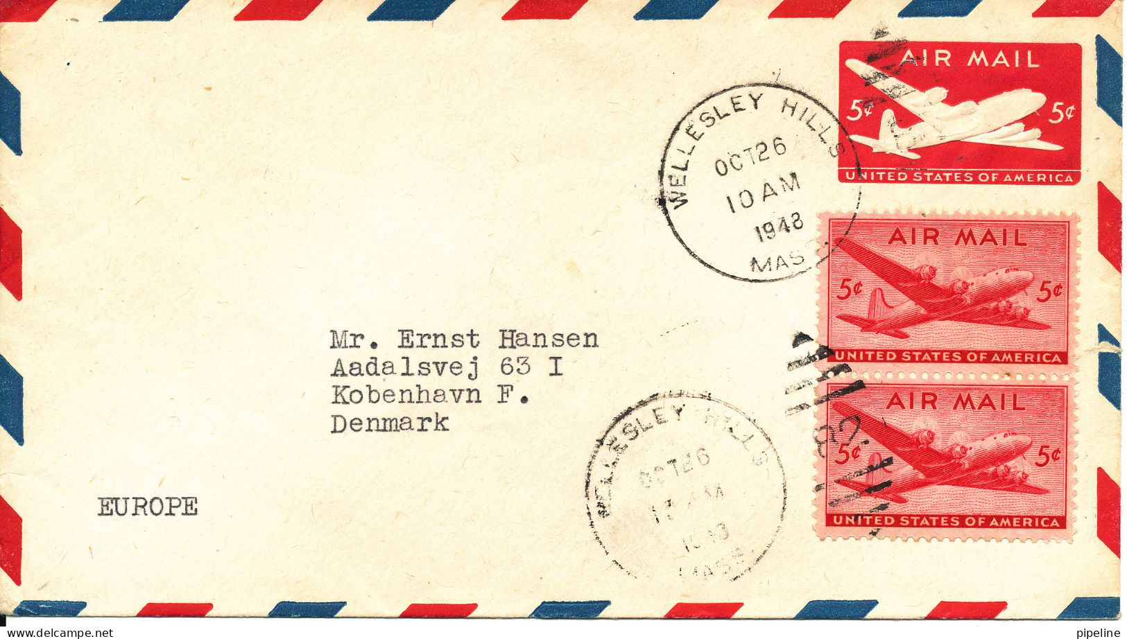 USA Uprated Postal Stationery Cover Swent To Denmark 26-10-1948 - 1941-60