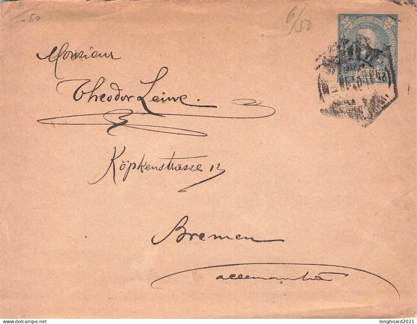 PORTUGAL - ENVELOPE 50 REIS Mi U6 / *1006 - Postal Stationery