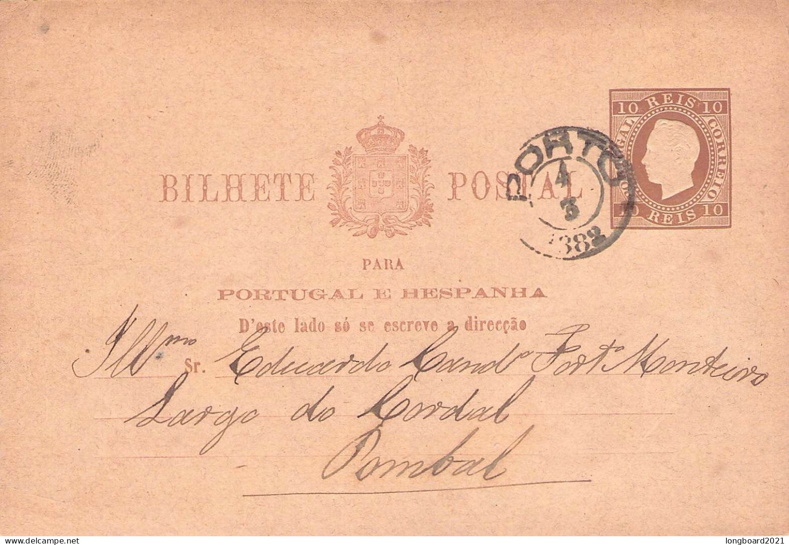 PORTUGAL - BILHETE POSTAL 10 REIS (1882) Mi P7 / *1007 - Enteros Postales