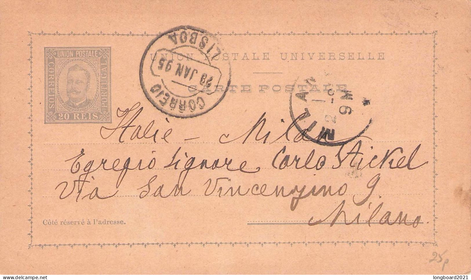 PORTUGAL - BILHETE POSTAL 20 REIS (1895) Mi P19 / *1008 - Postal Stationery