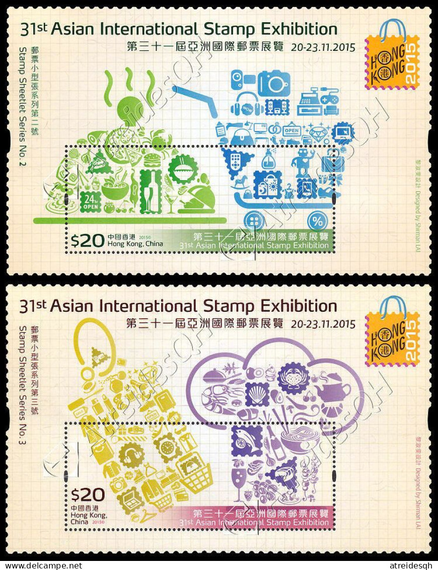[Q] Hong Kong 2015: 2 Foglietti Esposizione Filatelica Hong Kong 2015 / Hong Kong 2015 Stamp Exhibition, 2 S/S ** - Blokken & Velletjes