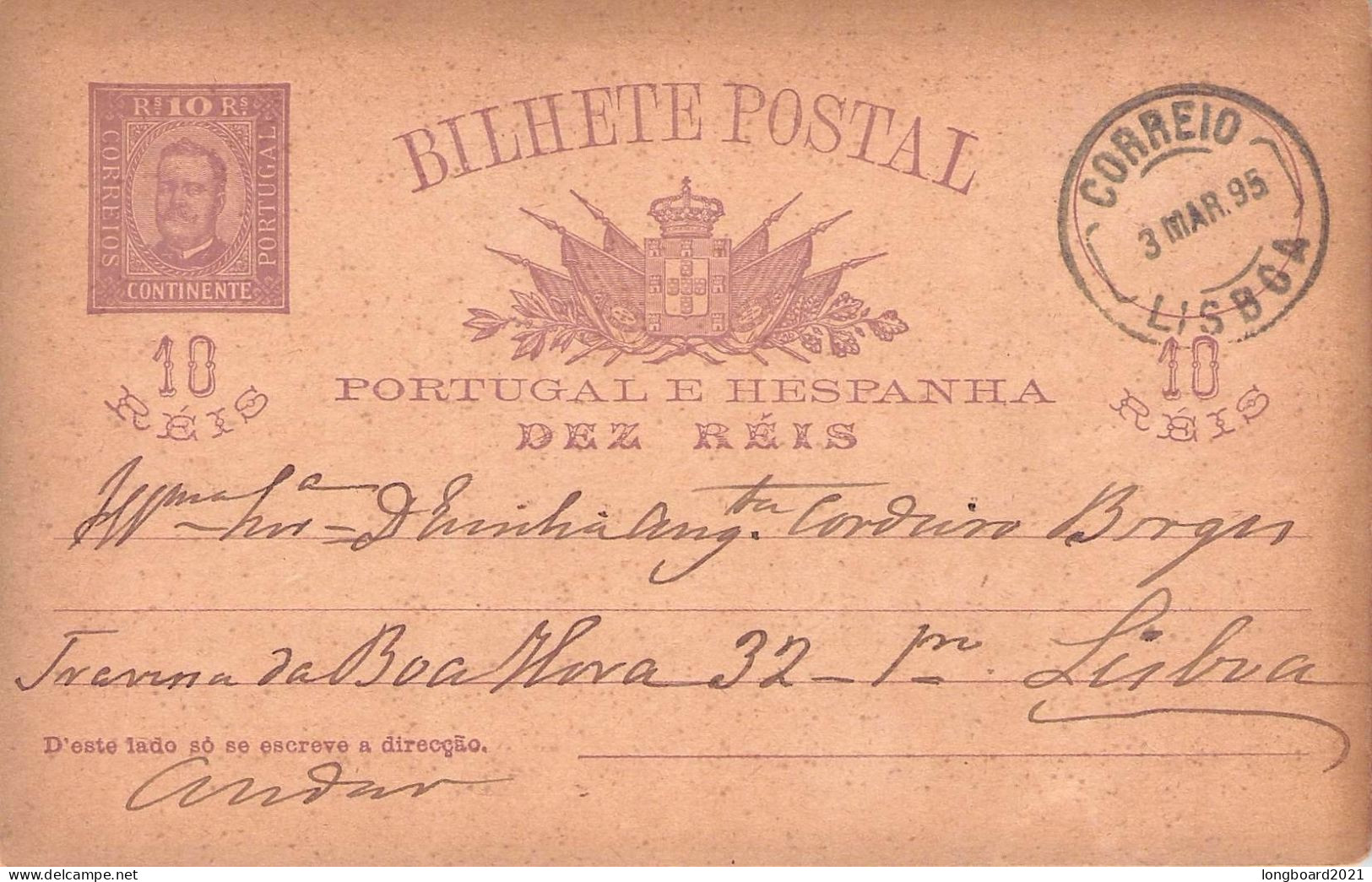 PORTUGAL - BILHETE POSTAL 10 REIS (1895) Mi P18A / *1010 - Entiers Postaux