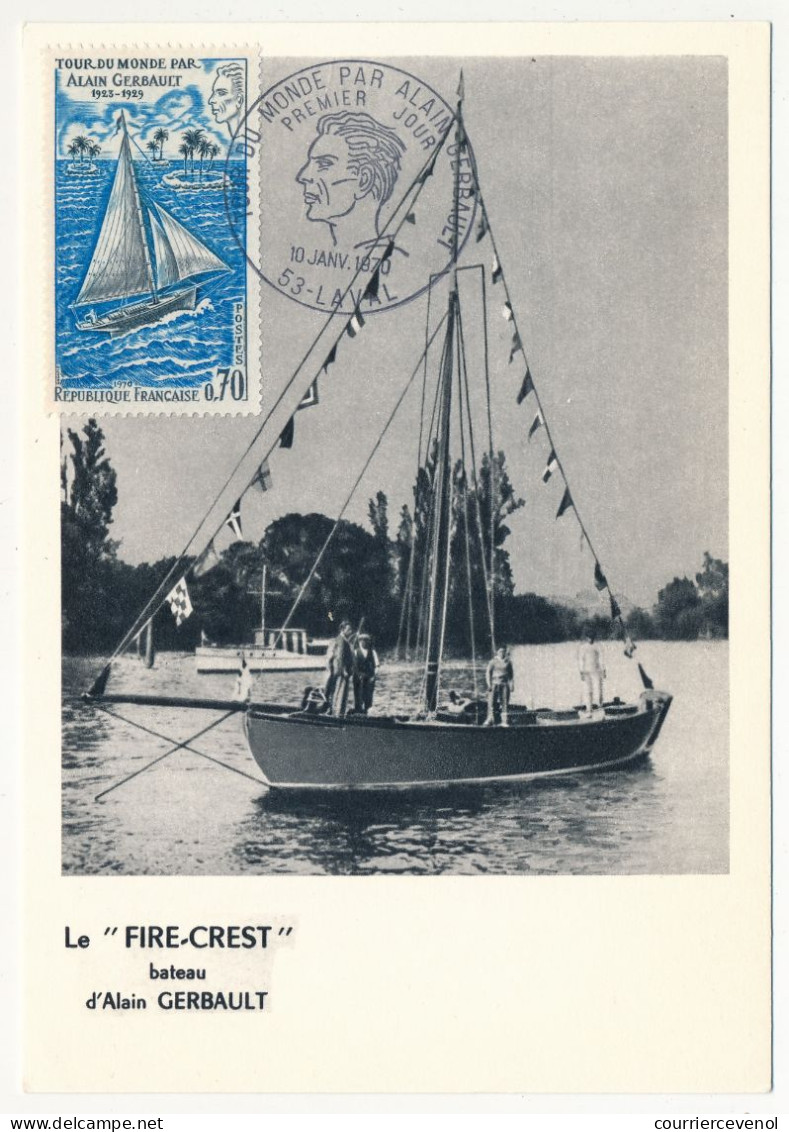 FRANCE - Carte Maximum - 0,70 Alain Gerbaut (Le Fire-Crest) - Obl Premier Jour LAVAL10 Janvier 1970 - 1970-1979