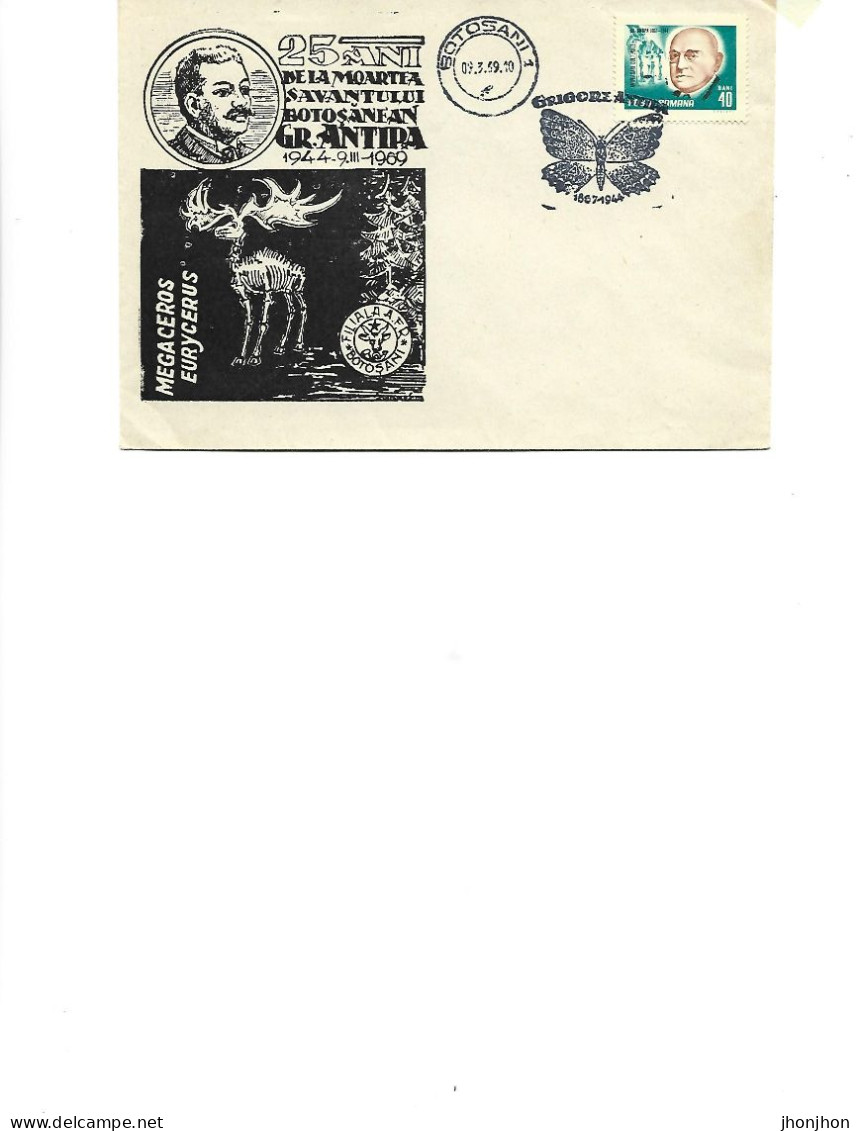 Romania-Occasional Envelope 1989 - 25 Years Since The Death Of The Romanian Scholar Grigore Antipa - Megaceros Eurycerus - Storia Postale