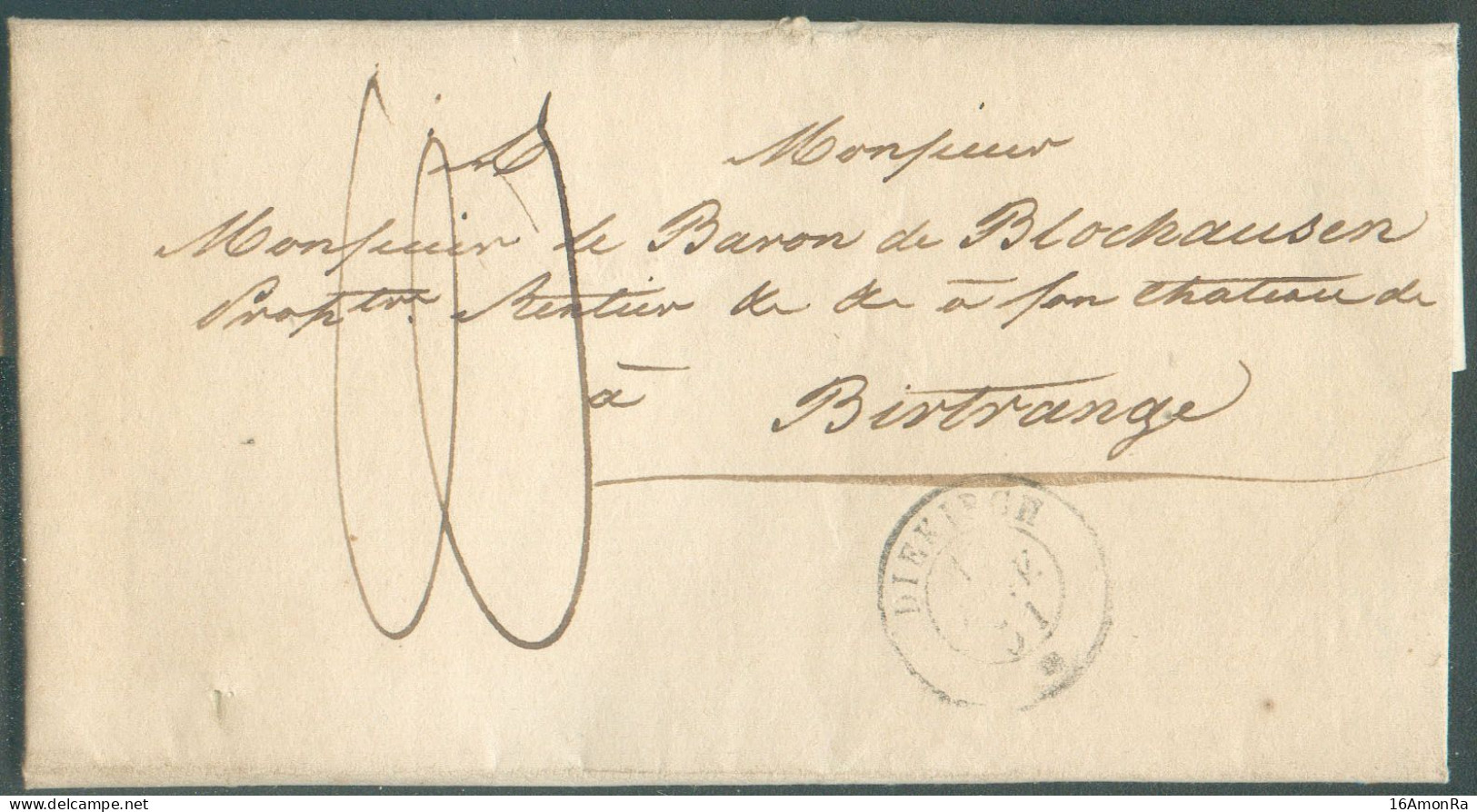 LAC De DIEKIRCH Le 14/01 1851 Vers Birtrange (verso : Dc MERSCH) - 21406 - ...-1852 Prephilately