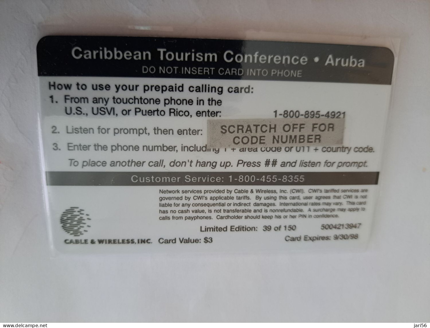 ANTILLEN US  $ 3,-  ANT-P6  /CARIBBEAN TOURISME CONFERENCE /VERY SCARCE  MINT (TIRAGE 150)  (RRR) New Logo C&W **14241** - Antillen (Sonstige)