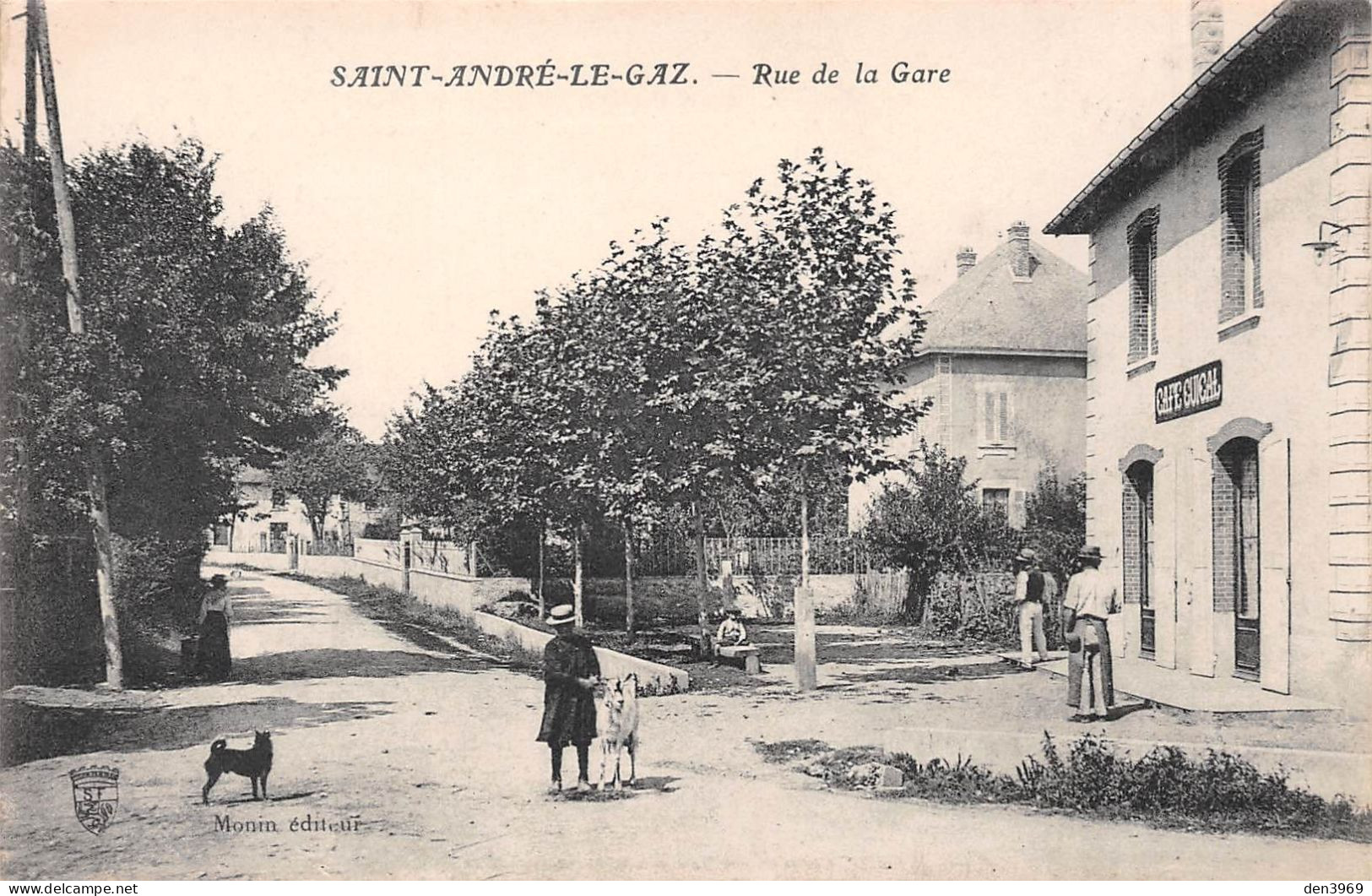 SAINT-ANDRE-le-GAZ (Isère) - Rue De La Gare - Café Cuical - Voyagé 1910 (2 Scans) Collet, Cie Gale Des Eaux De Vassieux - Saint-André-le-Gaz